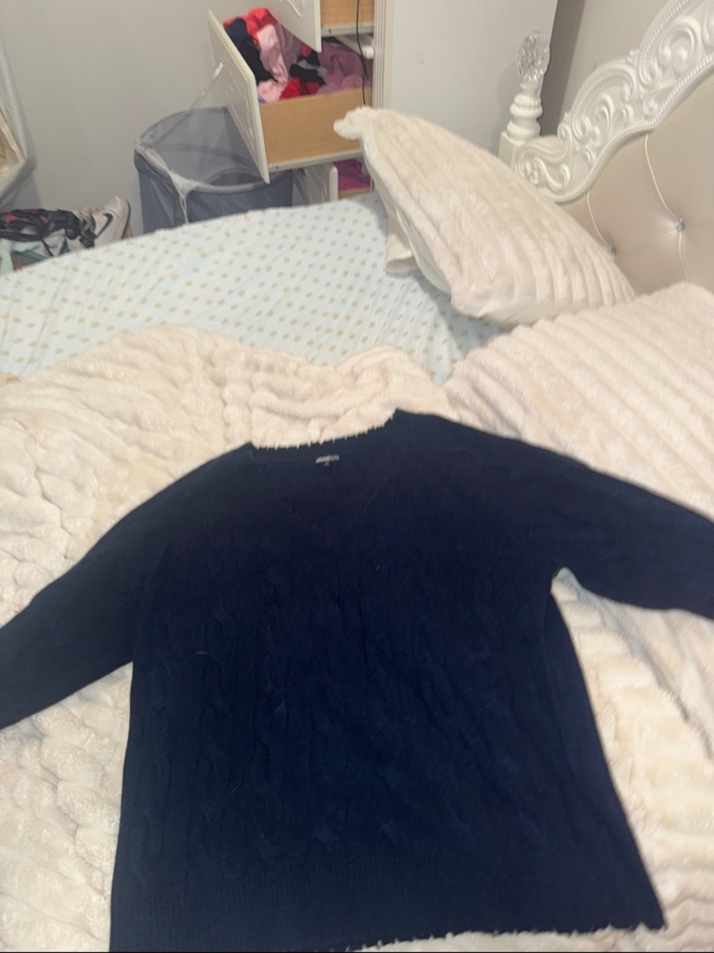 Minnie Rose Navy Crewneck Cable-Knit Sweater